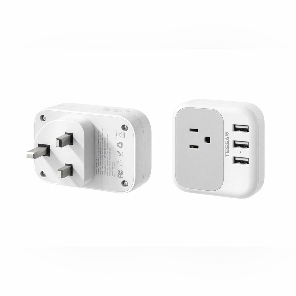 White (Type G) US to UK Power Travel Adapter